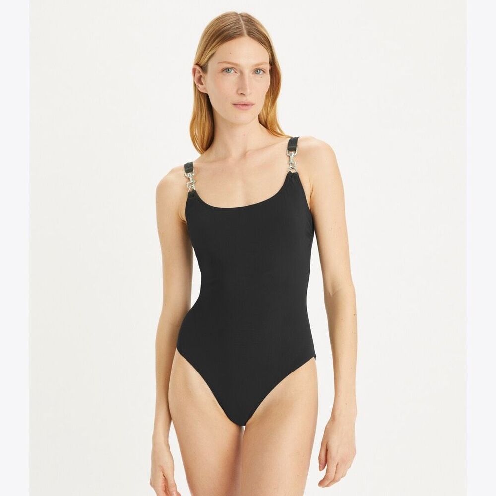 Tory Burch Clip Tank Swimsuit in black size M